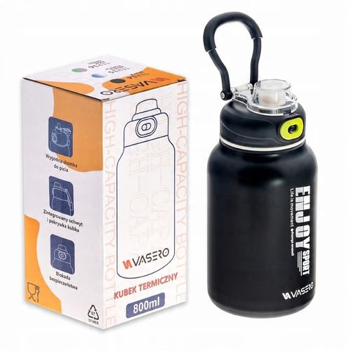 KUBEK TERMICZNY BIDON TERMOS PRÓŻNIOWY 800ml blokada uchwyt ustnik + SŁOMKA na Arena.pl