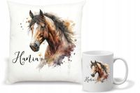 Zestawprezentowy PODUSZKA + KUBEK z nadrukiem KOŃ KONIE + TWOJE IMIĘ