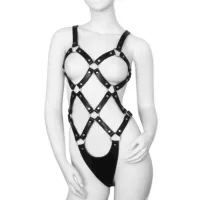 svenjoyment leather body harness damski, regulowany, czarny s-xl