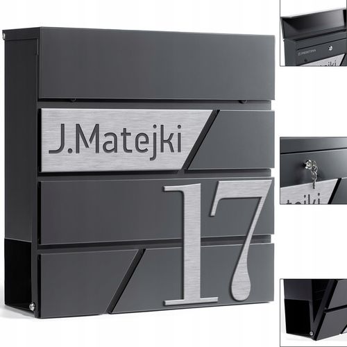 DUŻA SKRZYNKA NA LISTY Z ADRESEM NUMEREM DOMU | SERBRNA ANTRACYT RAL na Arena.pl