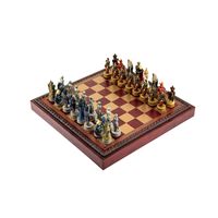 ITALIAN SET CHESS PIECES KING ARTHUR+CHESS BOARD LEATHERETTE GOLD/BURGUNDY