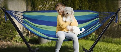 HAMAK OGRODOWY ze stelażem dwuosobowy brazylijski DUŻY RED GARDEN ZESTAW na Arena.pl