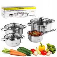 ZESTAW GARNKÓW INDUKCJA 7 EL KOMPLET NA GAZ GARNKI STALOWE DUŻE TOPFANN