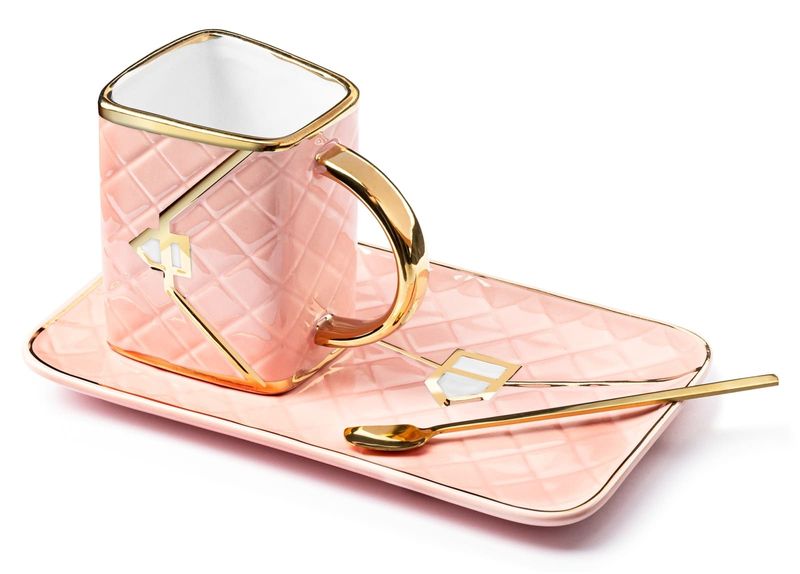 Zestaw Kubek Torebka z Podstawką i Łyżeczką - Różowy zdjęcie 1