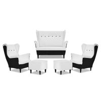 Zestaw wypoczynkowy ARI DUO sofa fotele pufy  czarno - biały
