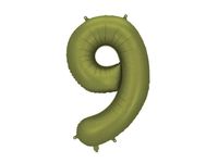 Balon foliowy cyfra 9 oliwkowy, 86 cm
