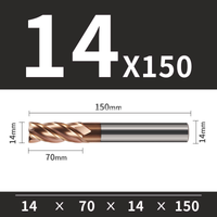 Frez TiSiN 4 ostrza Z-4 do stali nierdzewnej do 55HRC Roz. Ø14x70x14Dx150L