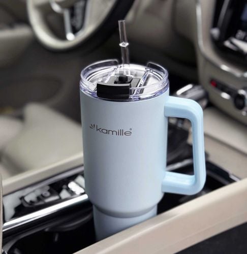 stalowy kubek termiczny termos 1200ml z rączką i słomką km-2174 na Arena.pl