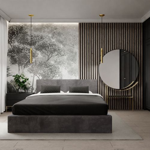 ŁÓŻKO TAPICEROWANE DO SYPIALNI 180x200 PODWÓJNE Z POJEMNIKIEM GRAFITOWE na Arena.pl