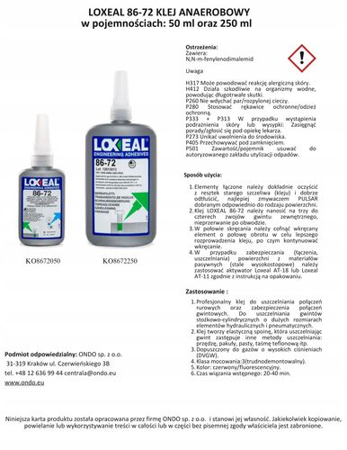 KLEJ DO GWINTÓW ŚRUB MOCNY LOXEAL 86-72 NAJWYŻSZA JAKOŚĆ POŁĄCZENIA 250 ml na Arena.pl