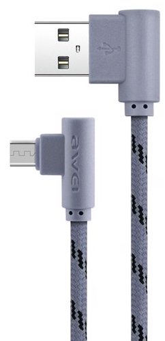 Kabel Kątowy Ładowarka Awei CL-90 Micro USB Szary Transmisja zdjęcie 1