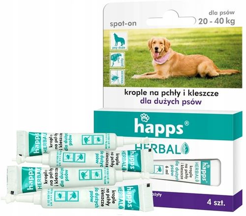 KROPLE NA PCHŁY KLESZCZE DLA DUŻYCH PSÓW (20-40KG) HAPPS DŁUGIE DZIAŁANIE na Arena.pl