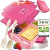 Lunchbox Śniadaniówka dla Dzieci 6 Przegródek ze Sztućcami Różowy BPA Free