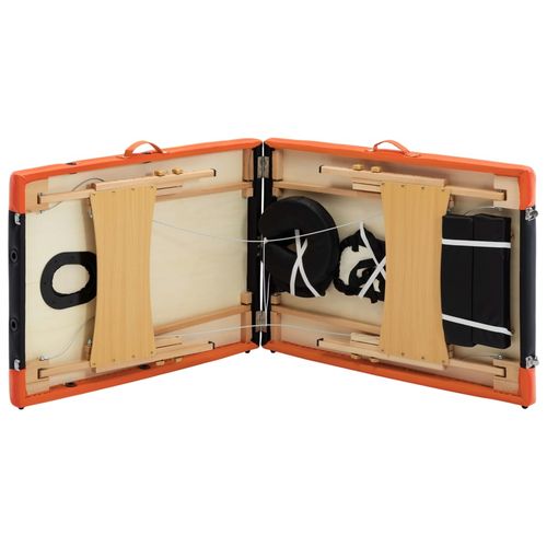 Składany stół do masażu 2-strefowy, drewno, czarno-pomarańczowy na Arena.pl