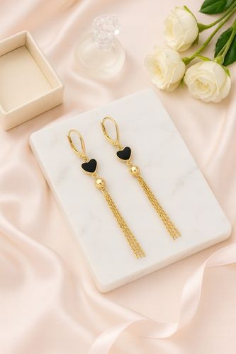 Złote kolczyki 925 Długie Wiszące Łańcuszki Serca Srebro 925 Złocone na Arena.pl