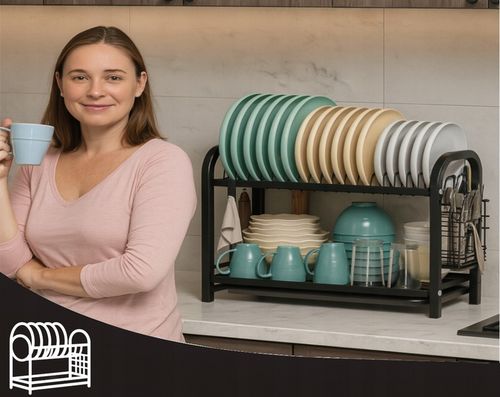 SUSZARKA DO NACZYŃ DWUPOZIOMOWA OCIEKACZ TALERZE SZTUĆCE + UCHWYT NA na Arena.pl