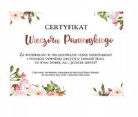 CERTYFIKAT dyplom na Wieczór Panieński kwiatki róż