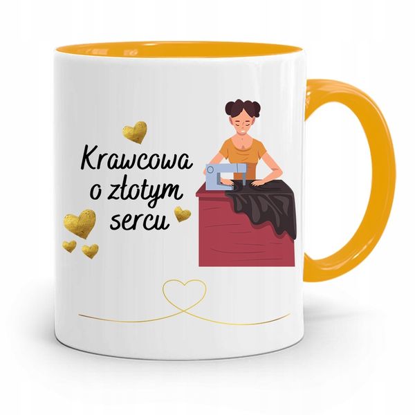 Kubek Żółty Krawcowej Krawcowa O Złtym Sercu Z Nadrukiem Ze Zdjęciem zdjęcie 1