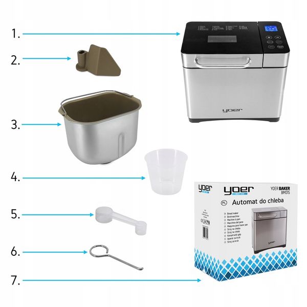 Wypiekacz do chleba Automat MENU PL Yoer INOX +Przepisy +19 programów zdjęcie 7