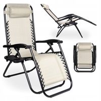 LEŻAK OGRODOWY SKŁADANY PLAŻOWY KRZESŁO KEMPINGOWE FOTEL ZERO GRAVITY BEŻ