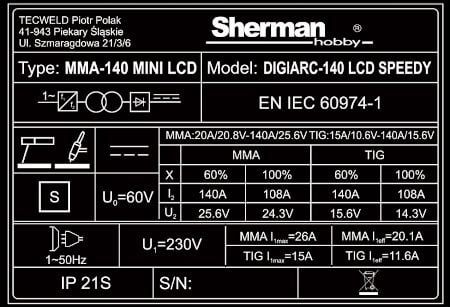 Spawarka SHERMAN DIGIARC 140 LCD Speedy + WALIZKA na Arena.pl