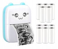 ZABAWKA DRUKUŚ MINI DRUKARKA TERMICZNA KOT DO ZDJĘĆ + 11 ROLEK NIEBIESKA