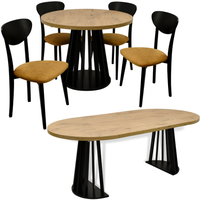 Mały okrągły stół 80 cm rozkładany do 160 LAMELE z 4 krzesłami tapicerowane