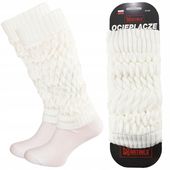 Ocieplacze na nogi damskie na łydki zimowe rozciągliwe Martinex białe