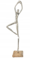 Dekoracyjna figurka joga srebrna 7,5x36,5x7,5cm drewniana podstawka