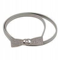 Pasek sprężynka kokardka z cyrkoniami i dwoma kółeczkami w środku srebrny