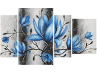 OBRAZ STALOWE MAGNOLIE KWIATY NIEBIESKIE