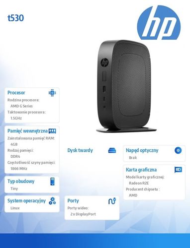 HP Inc. t530 8GB M.2 Flash 4GB/Linux        2DH78AA na Arena.pl