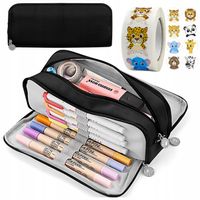 DUŻY Piórnik Szkolny Wielofunkcyjny Saszetka Trzykomorowy Czarny do szkoły