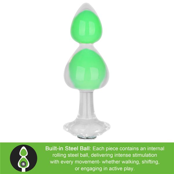 Gemoria Silicone Butt Plug (Glow-In-The-Dark) - Green zdjęcie 3