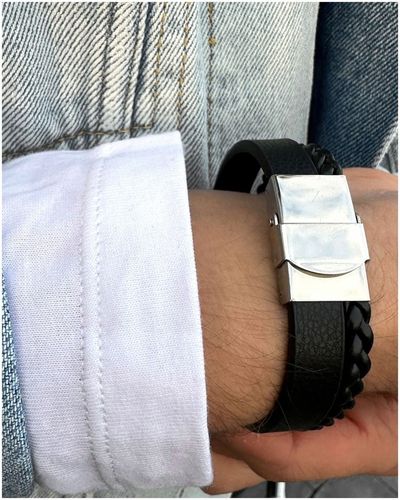 Bransoletka męska SKÓRZANA z GRAWEREM srebrna STAL prezent + GRAWER GRATIS na Arena.pl