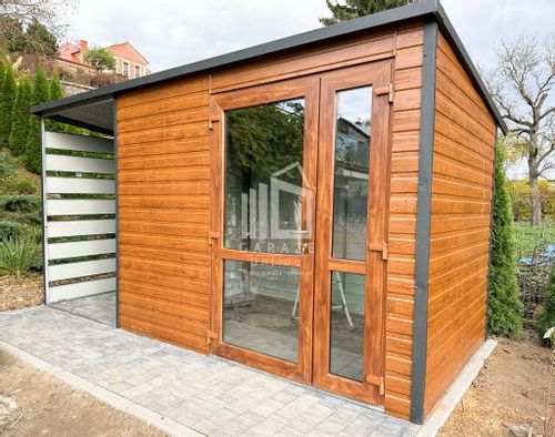 SCHOWEK - DOMEK OGRODOWY 2,5m x 2m + wiata 1,3m spad w tył ID422 na Arena.pl