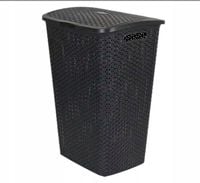 Rattanowy kosz na pranie bielizne łazienkowy z pokrywą 70 l duży czarny