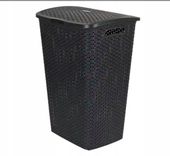 Rattanowy kosz na pranie bielizne łazienkowy z pokrywą 70 l duży czarny