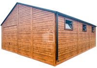 Garaż blaszany 7x7m Brama uchylna drzwi 6x okno drewnopodobny rynny ID682