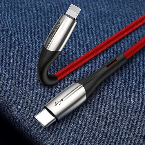 Kabel USB-C do Lightning PD Baseus Horizontal, Power Delivery, dioda LED, 2m (czerwony) na Arena.pl