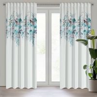 Zasłona gotowa na taśmie SENDI 140x270 biała motyw malowanych kwiatów