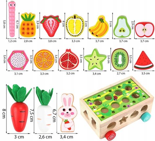 Montessori Sorter Klocków Złap Robaczka Układanka Drewniany Wózek Marchewki na Arena.pl