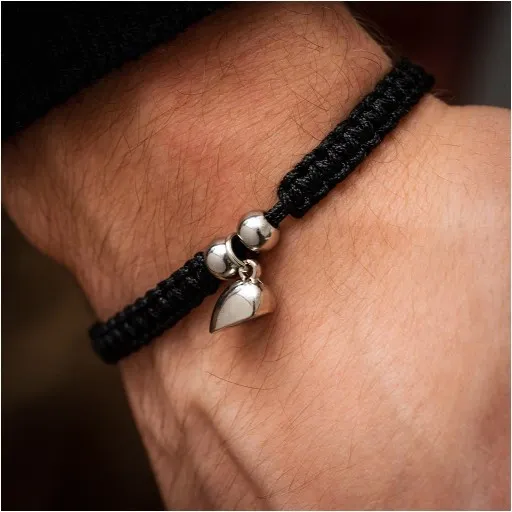 Bransoletki z MAGNESEM dla par sznurkowe SERCE WALENTYNKI czarne regulowane zdjęcie 5