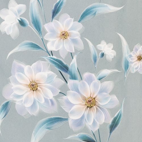 Zasłona gotowa na taśmie NILA 140x270 srebrna błękitna białe kwiaty na Arena.pl