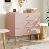 Komoda BOHO z szufladami na wysokich drewnianych nogach + Cichy domyk - Róż naturalny