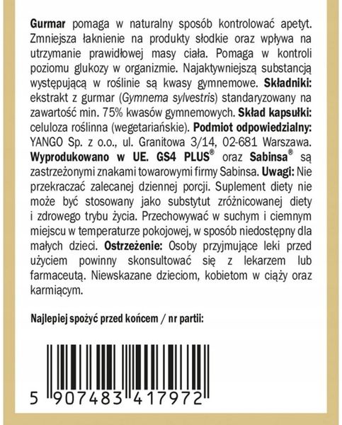 Gurmar GS4 - Yango - 60 kaps zdjęcie 3