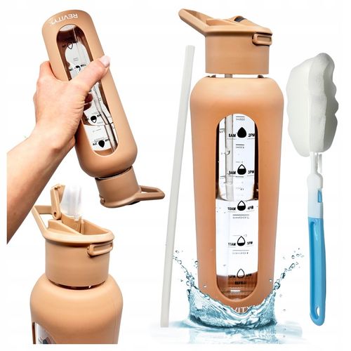 SZKLANA BUTELKA NA WODĘ BIDON SHAKER Z MIARKĄ I DZIUBKIEM SILIKONOWE ETUI na Arena.pl