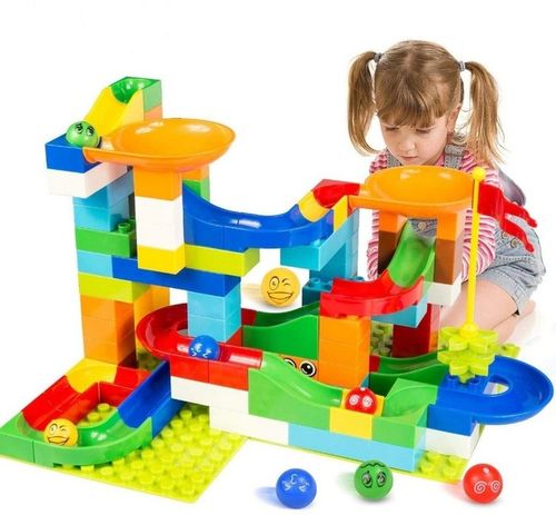 Tor kulkowy labirynt dla kulek kulodrom marble run klocki 108 el na Arena.pl