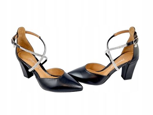 Czarne czółenka Prestige 2227/OBL sr. cekiny damskie słupek eleganckie r.37 na Arena.pl