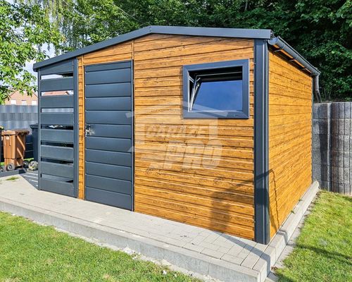 Schowek domek ogrodowy 3x3,5m + wiata 1m drzwi okno rynny dach  GP484 na Arena.pl
